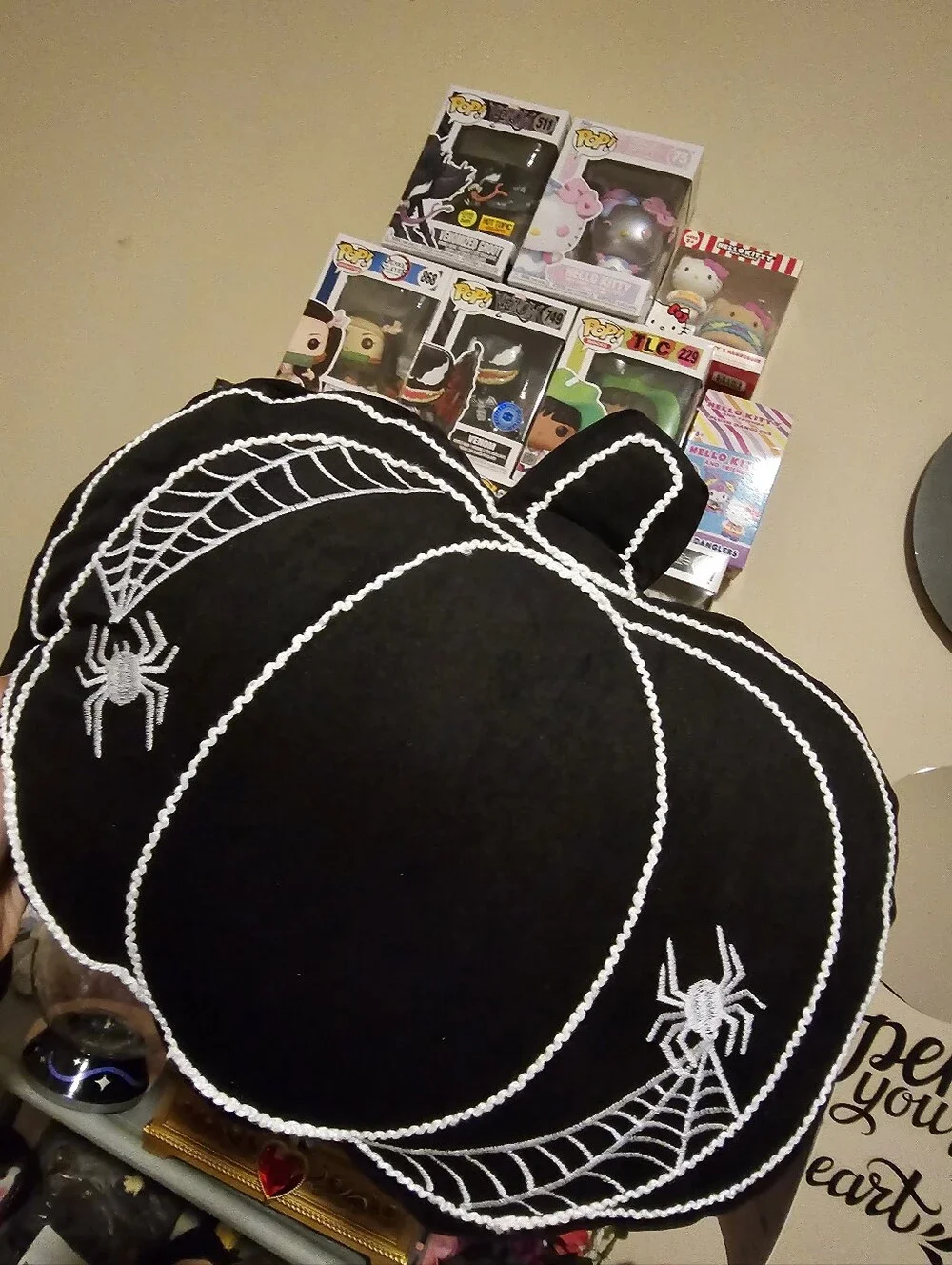 Black Pumpkin Spiderweb Accent Pillow